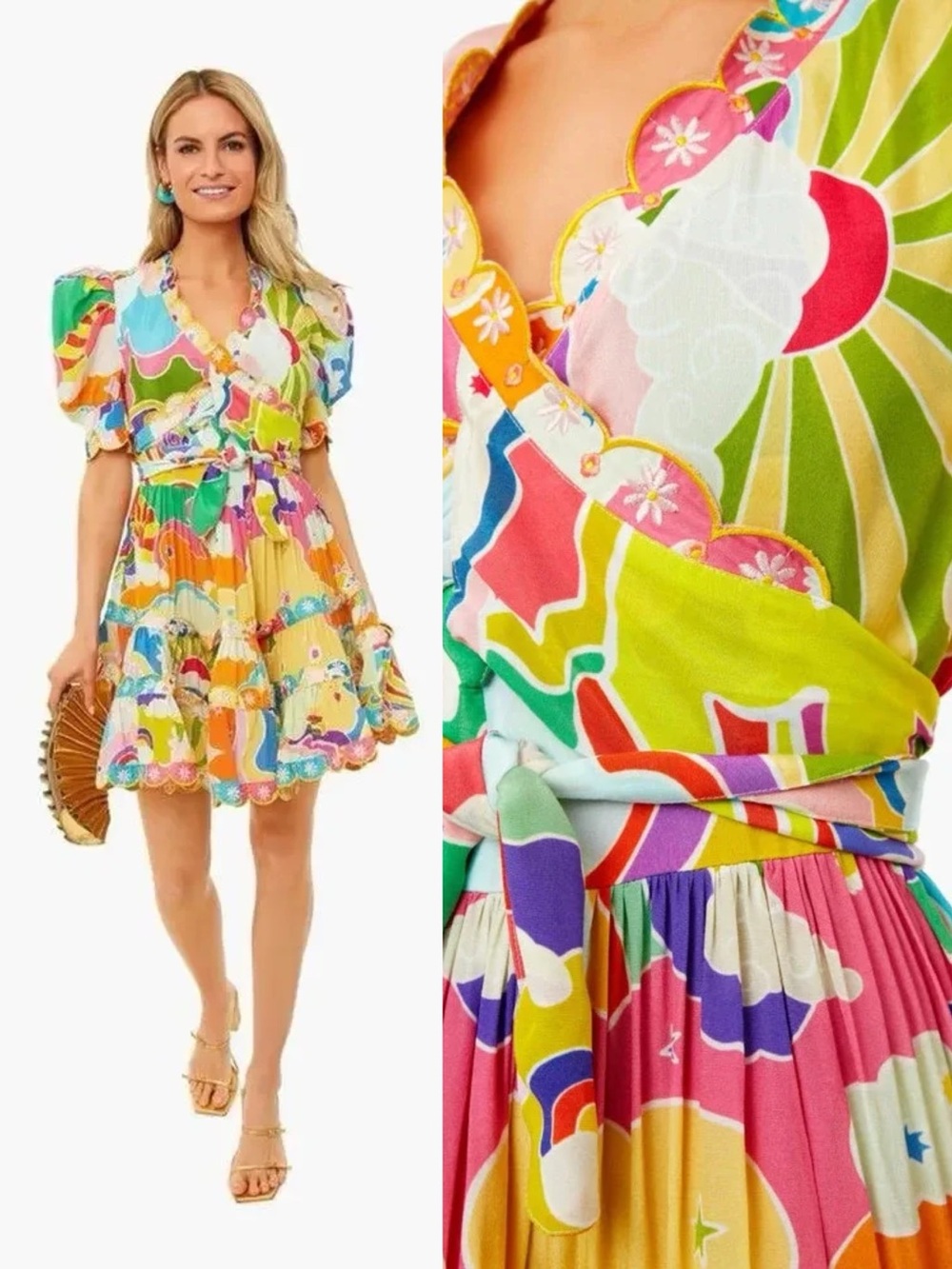 Celia B • Andromeda Dress mini tropical floral puff sleeve scalloped tiered - Picture 3 of 16